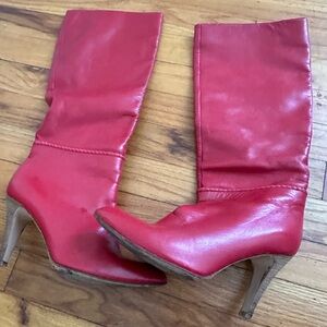 Red Leather Knee High Boots